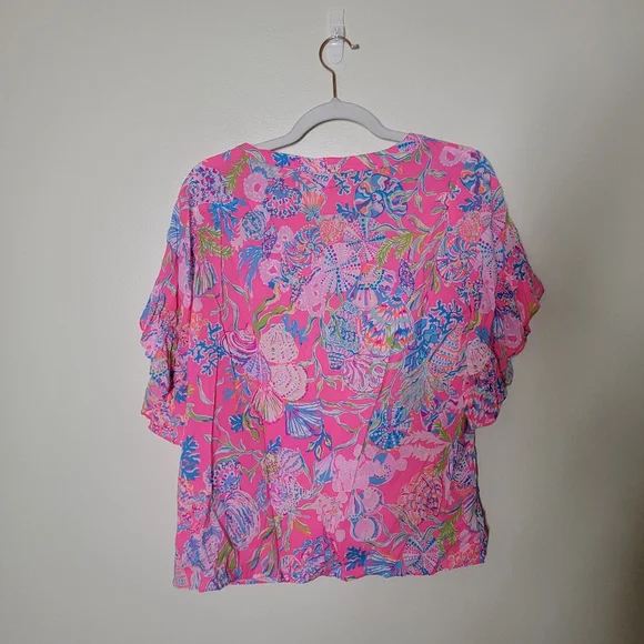 NWT Lilly Pulitzer Quinna Short Sleeved Top Pink Isle Shell Me Something Good S - Picture 6 of 6